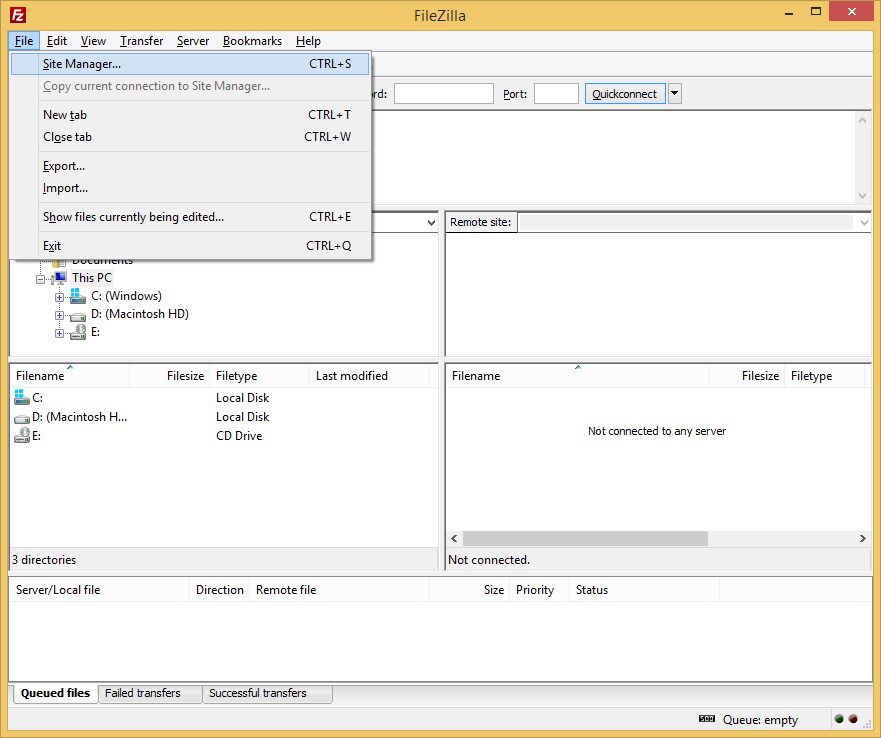 פתיחת אתר חדש בתוכנת FileZilla